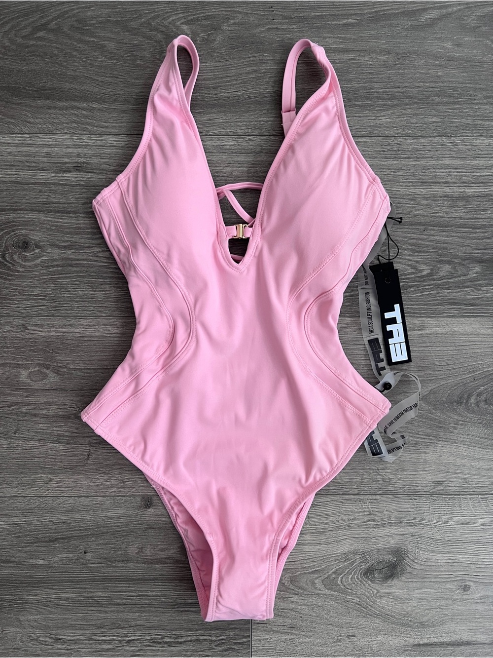 TA3 Brazilian Plungey Keyhole One Piece Swimsuit XS SHORT Flamingo Pink Sculpt